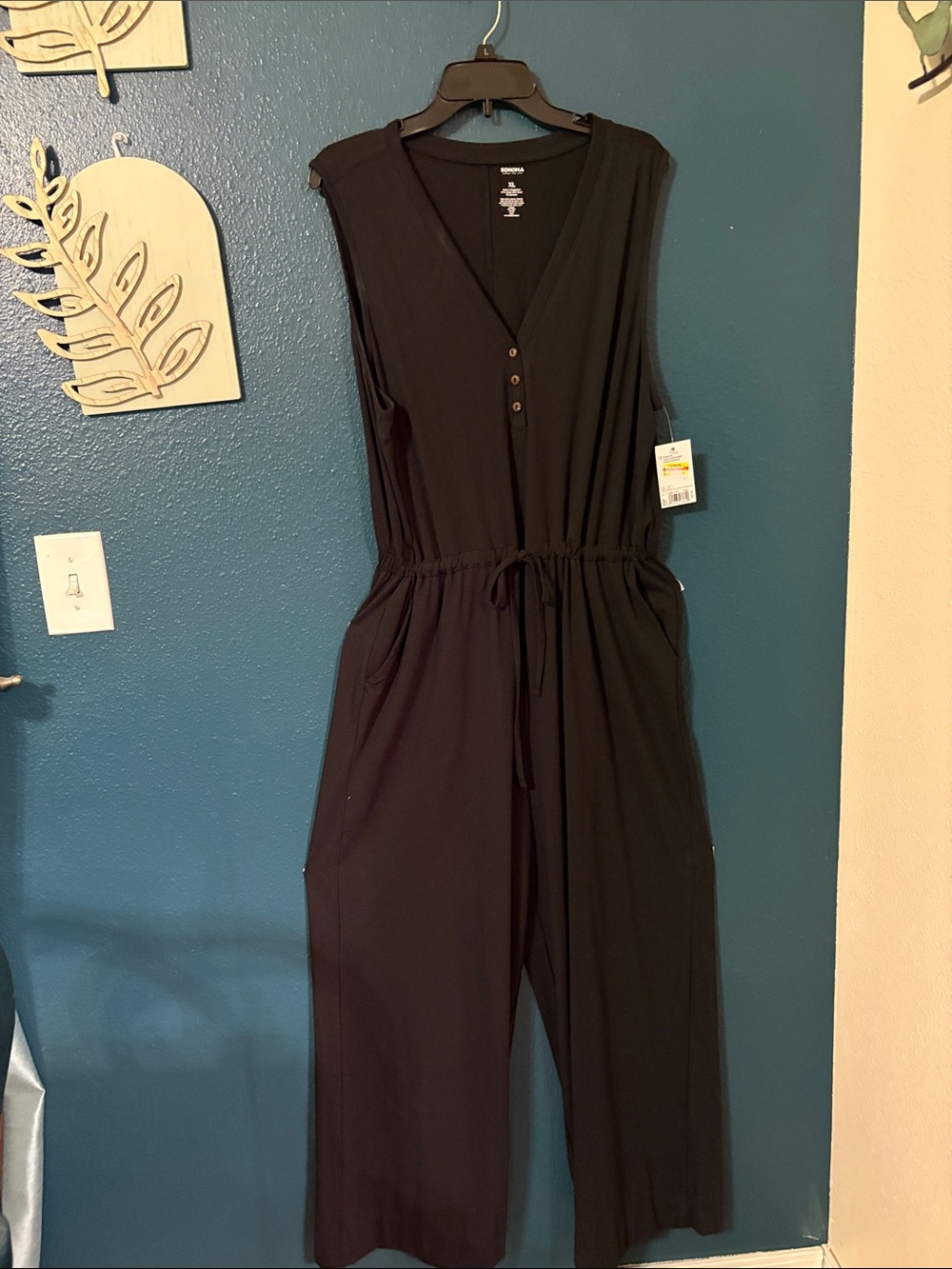 Sonoma Black Sleeveless V-Neck Jumpsuit with Drawstring Waist